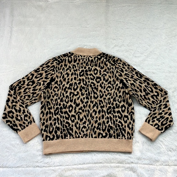 Like New J. Crew Leopard Bomber Jacket Sweater Zip Cardigan - Picture 6 of 8